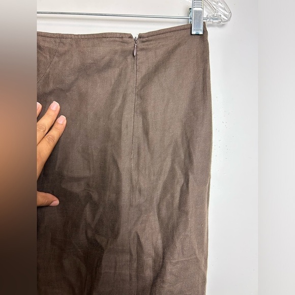 Philippe Adec Paris 100%linen Portugal made Sz 8 Pleated Ruffle Slit Maxi Skirt - Picture 6 of 13